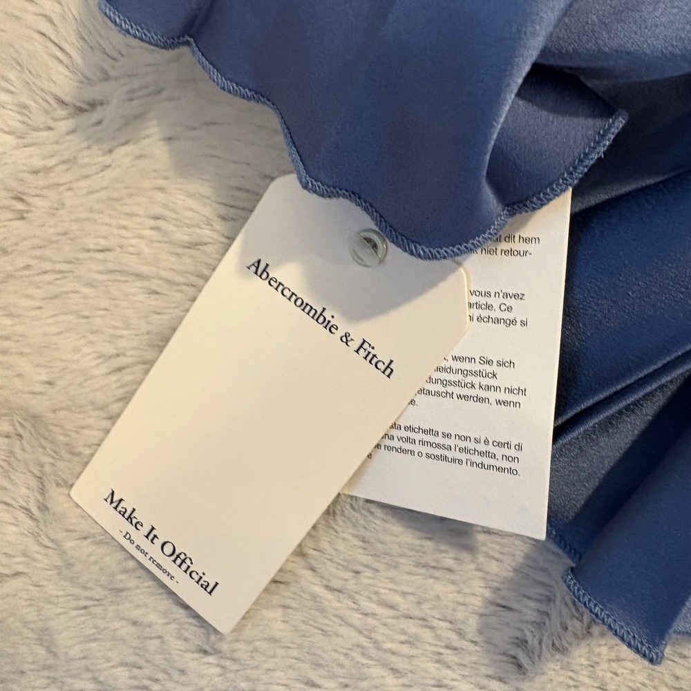 Abercrombie & Fitch Giselle‎ Pleat Mini Dress Blue Satin M Wedding Cocktail NWT - Picture 6 of 11